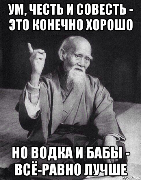 ум, честь и совесть - это конечно хорошо но водка и бабы - всё-равно лучше, Мем Монах-мудрец (сэнсей)