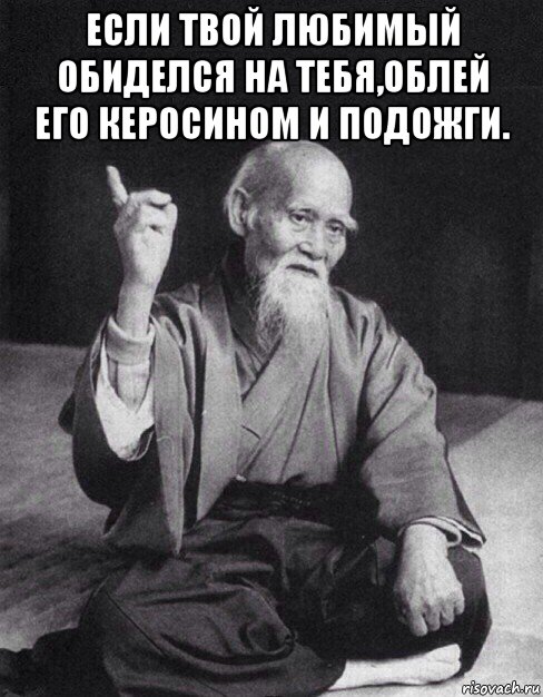 если твой любимый обиделся на тебя,облей его керосином и подожги. , Мем Монах-мудрец (сэнсей)