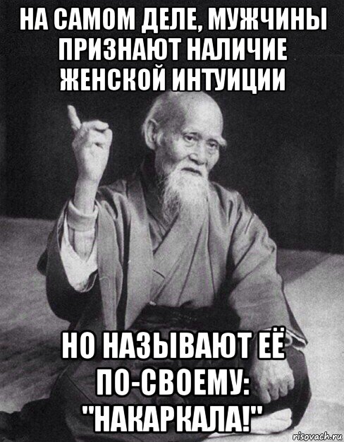 на самом деле, мужчины признают наличие женской интуиции но называют её по-своему: "накаркала!", Мем Монах-мудрец (сэнсей)