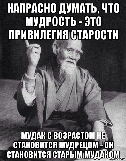 напрасно думать, что мудрость - это привилегия старости мудак с возрастом не становится мудрецом - он становится старым мудаком, Мем Монах-мудрец (сэнсей)