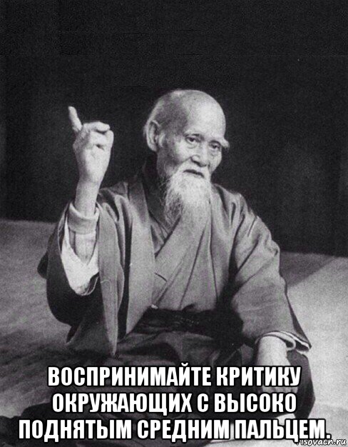  воспринимайте критику окружающих с высоко поднятым средним пальцем., Мем Монах-мудрец (сэнсей)