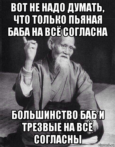 вот не надо думать, что только пьяная баба на всё согласна большинство баб и трезвые на всё согласны, Мем Монах-мудрец (сэнсей)