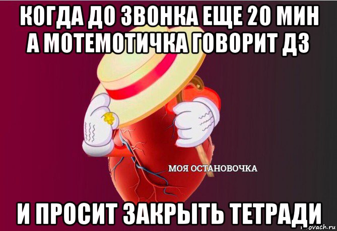 когда до звонка еще 20 мин а мотемотичка говорит дз и просит закрыть тетради, Мем   Моя остановочка