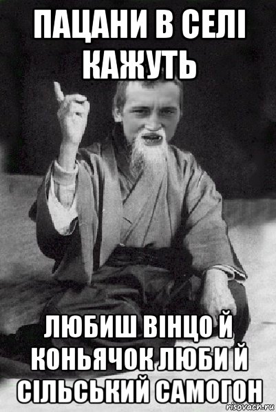 пацани в селі кажуть любиш вінцо й коньячок люби й сільський самогон, Мем Мудрий паца