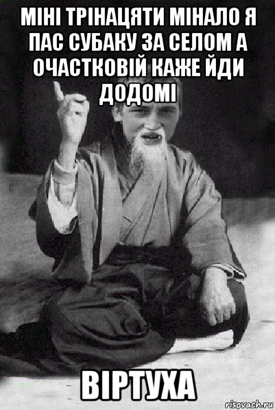 міні трінацяти мінало я пас субаку за селом а очастковій каже йди додомі віртуха, Мем Мудрий паца