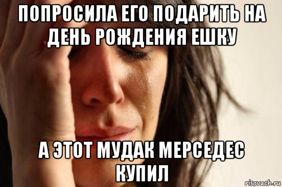 попросила его подарить на день рождения ешку а этот мудак мерседес купил, Мем Девушка плачет