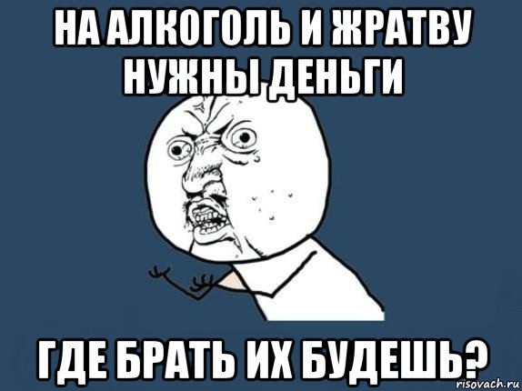 на алкоголь и жратву нужны деньги где брать их будешь?, Мем  почему мем