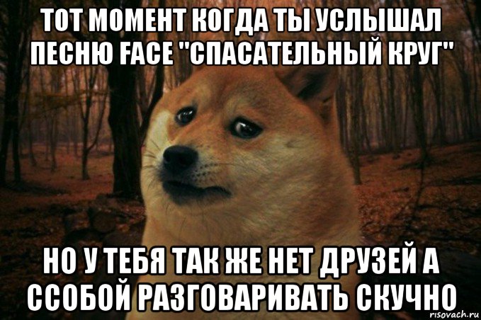 тот момент когда ты услышал песню face "спасательный круг" но у тебя так же нет друзей а ссобой разговаривать скучно