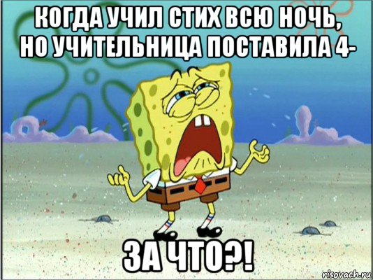 когда учил стих всю ночь, но учительница поставила 4- за что?!, Мем Спанч Боб плачет