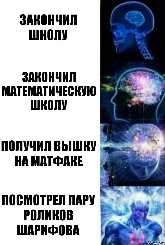 Закончил школу Закончил математическую школу Получил вышку на матфаке Посмотрел пару роликов шарифова, Комикс  Сверхразум