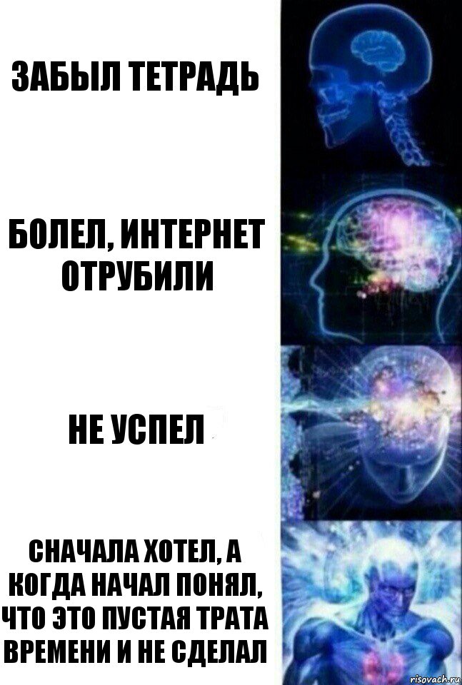 забыл тетрадь болел, интернет отрубили не успел сначала хотел, а когда начал понял, что это пустая трата времени и не сделал, Комикс  Сверхразум