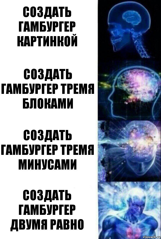 Создать гамбургер картинкой Создать гамбургер тремя блоками Создать гамбургер тремя минусами Создать гамбургер двумя равно, Комикс  Сверхразум