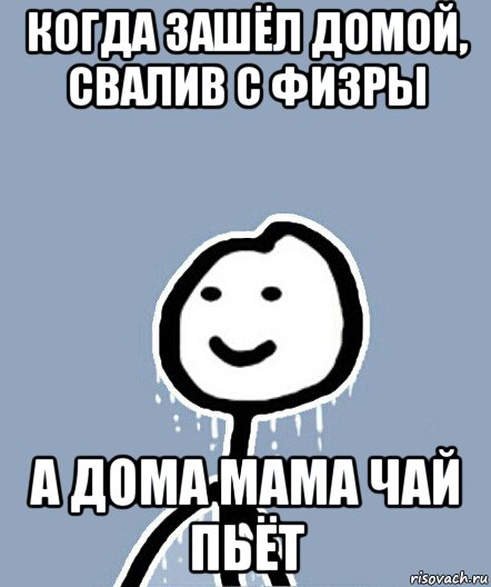 когда зашёл домой, свалив с физры а дома мама чай пьёт, Мем  Теребонька замерз