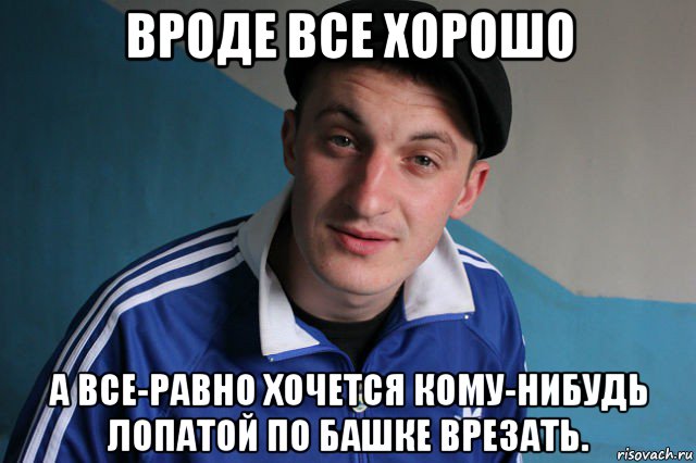 вроде все хорошо а все-равно хочется кому-нибудь лопатой по башке врезать.