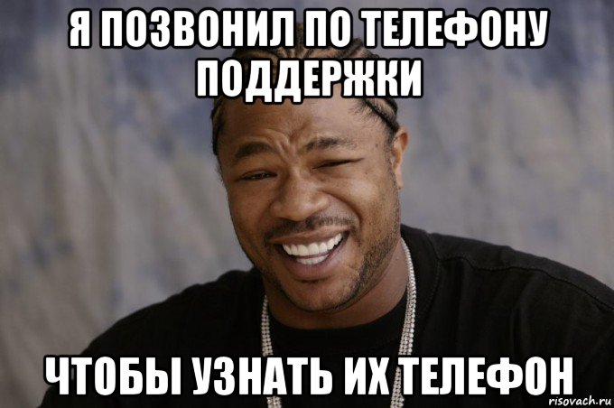 я позвонил по телефону поддержки чтобы узнать их телефон, Мем Xzibit