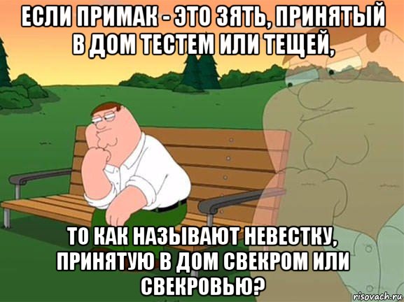 если примак - это зять, принятый в дом тестем или тещей, то как называют невестку, принятую в дом свекром или свекровью?, Мем Задумчивый Гриффин