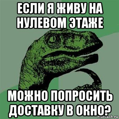 если я живу на нулевом этаже можно попросить доставку в окно?, Мем Филосораптор