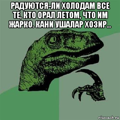 радуются-ли холодам все те, кто орал летом, что им жарко. кани ушалар хозир... , Мем Филосораптор