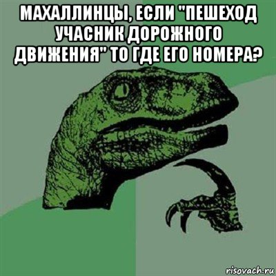 махаллинцы, если "пешеход учасник дорожного движения" то где его номера? , Мем Филосораптор