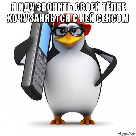 я иду звонить своей тёлке хочу заняьтся с ней сексом , Мем   Пингвин звонит