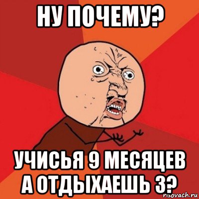 ну почему? учисья 9 месяцев а отдыхаешь 3?, Мем Почему