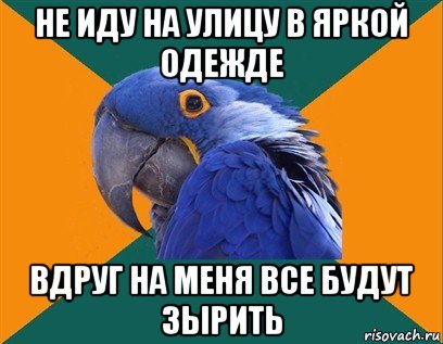 не иду на улицу в яркой одежде вдруг на меня все будут зырить, Мем Попугай параноик