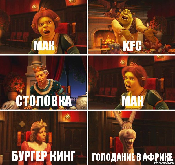 Мак KFC Столовка Мак Бургер Кинг Голодание в Африке, Комикс  Шрек Фиона Гарольд Осел