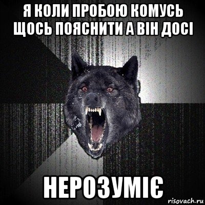 я коли пробою комусь щось пояснити а він досі нерозуміє, Мем Сумасшедший волк