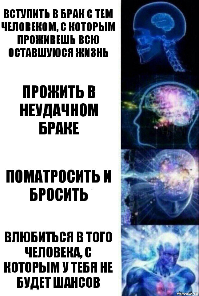 Вступить в брак с тем человеком, с которым проживешь всю оставшуюся жизнь Прожить в неудачном браке Поматросить и бросить Влюбиться в того человека, с которым у тебя не будет шансов, Комикс  Сверхразум