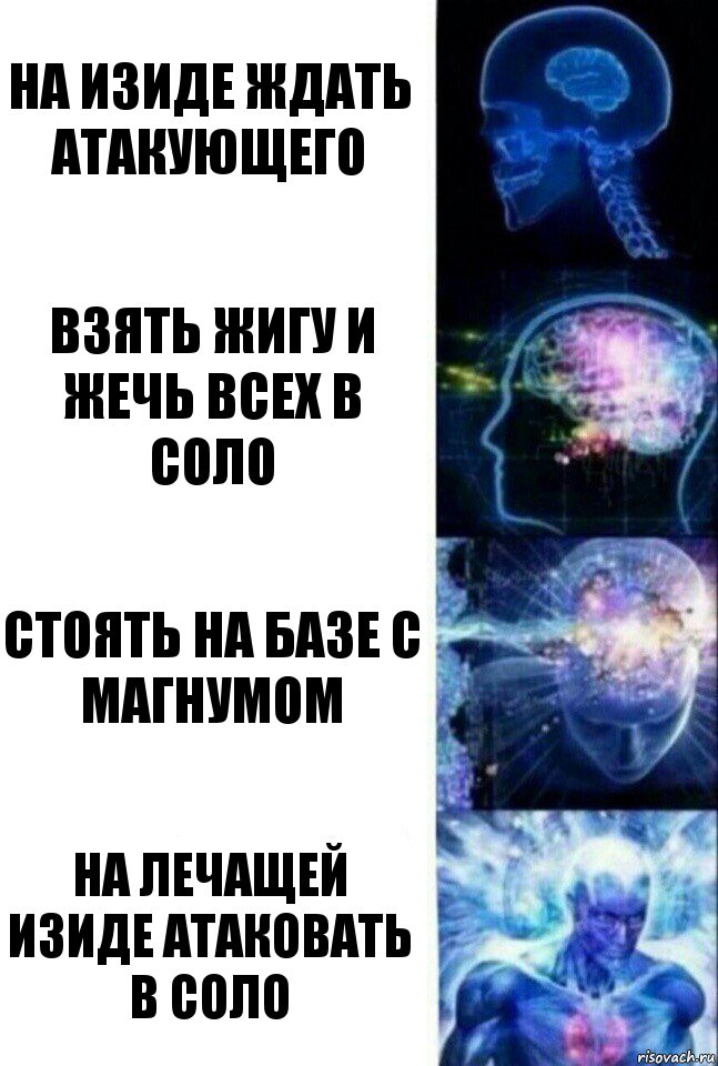 На изиде ждать атакующего Взять жигу и жечь всех в соло Стоять на базе с магнумом На лечащей изиде атаковать в соло, Комикс  Сверхразум