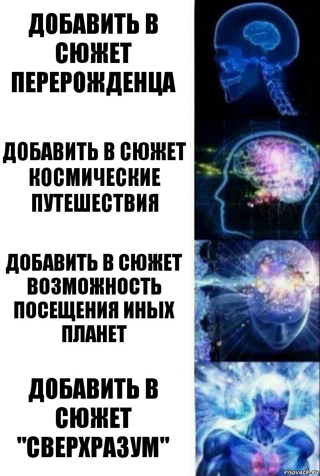 Добавить в сюжет перерожденца Добавить в сюжет космические путешествия Добавить в сюжет возможность посещения иных планет Добавить в сюжет "Сверхразум", Комикс  Сверхразум