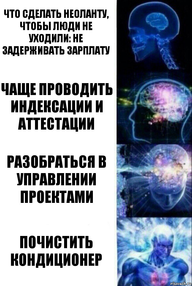 что сделать Неоланту, чтобы люди не уходили: не задерживать зарплату чаще проводить индексации и аттестации разобраться в управлении проектами почистить кондиционер, Комикс  Сверхразум