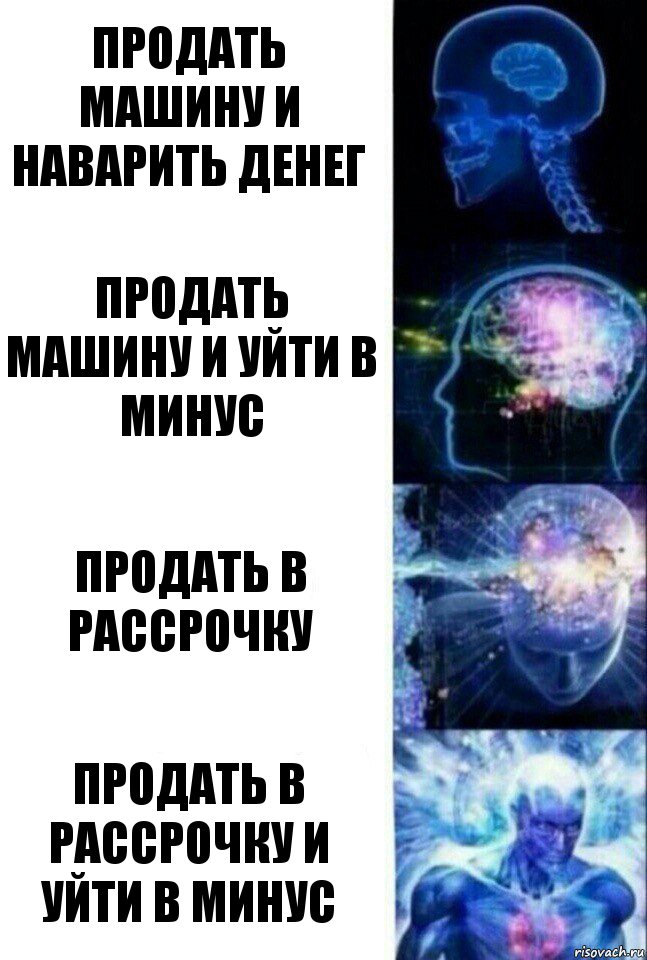 Продать машину и наварить денег Продать машину и уйти в минус Продать в рассрочку Продать в рассрочку и уйти в минус, Комикс  Сверхразум