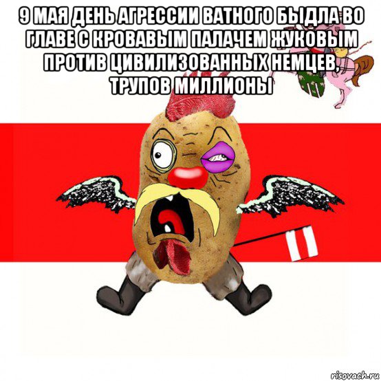 9 мая день агрессии ватного быдла во главе с кровавым палачем жуковым против цивилизованных немцев, трупов миллионы , Мем свядомы эмагар в ярости