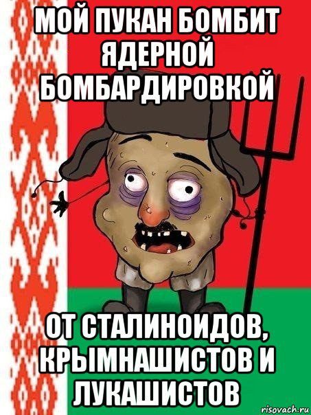 мой пукан бомбит ядерной бомбардировкой от сталиноидов, крымнашистов и лукашистов, Мем Ватник белорусский