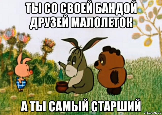 ты со своей бандой друзей малолеток а ты самый старший, Мем Винни Пух Пятачок и Иа