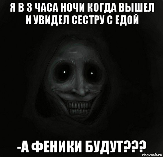 я в 3 часа ночи когда вышел и увидел сестру с едой -а феники будут???, Мем Ночной гость