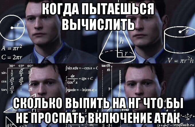 когда пытаешься вычислить сколько выпить на нг что бы не проспать включение атак, Мем  Коннор задумался