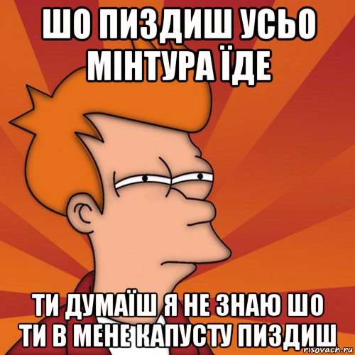 шо пиздиш усьо мінтура їде ти думаїш я не знаю шо ти в мене капусту пиздиш, Мем Мне кажется или (Фрай Футурама)