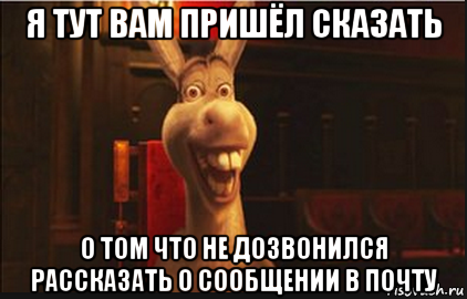 я тут вам пришёл сказать о том что не дозвонился рассказать о сообщении в почту, Мем Осел из Шрека