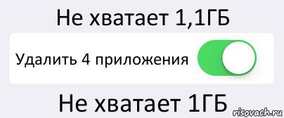 Не хватает 1,1ГБ Удалить 4 приложения Не хватает 1ГБ, Комикс Переключатель