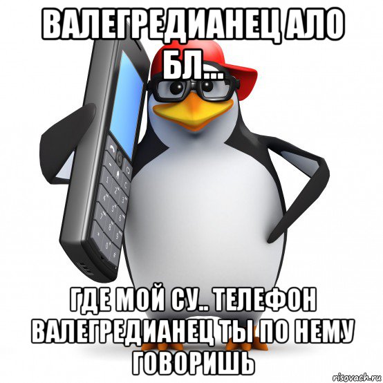 валегредианец ало бл... где мой су.. телефон валегредианец ты по нему говоришь, Мем   Пингвин звонит