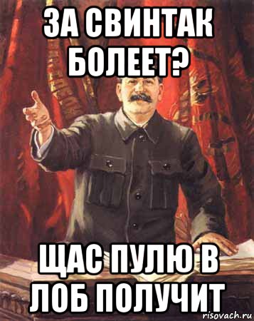 за свинтак болеет? щас пулю в лоб получит, Мем  сталин цветной