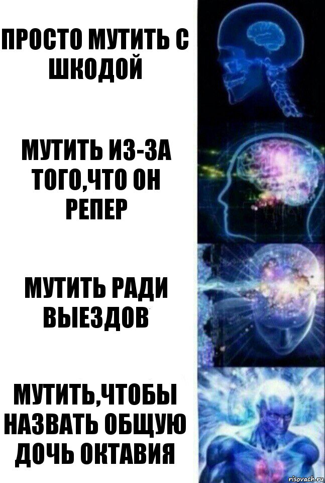 просто мутить с шкодой мутить из-за того,что он репер мутить ради выездов мутить,чтобы назвать общую дочь Октавия, Комикс  Сверхразум