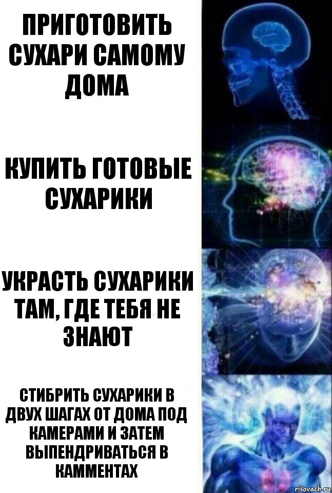 приготовить сухари самому дома купить готовые сухарики украсть сухарики там, где тебя не знают Стибрить сухарики в двух шагах от дома под камерами и затем выпендриваться в камментах, Комикс  Сверхразум