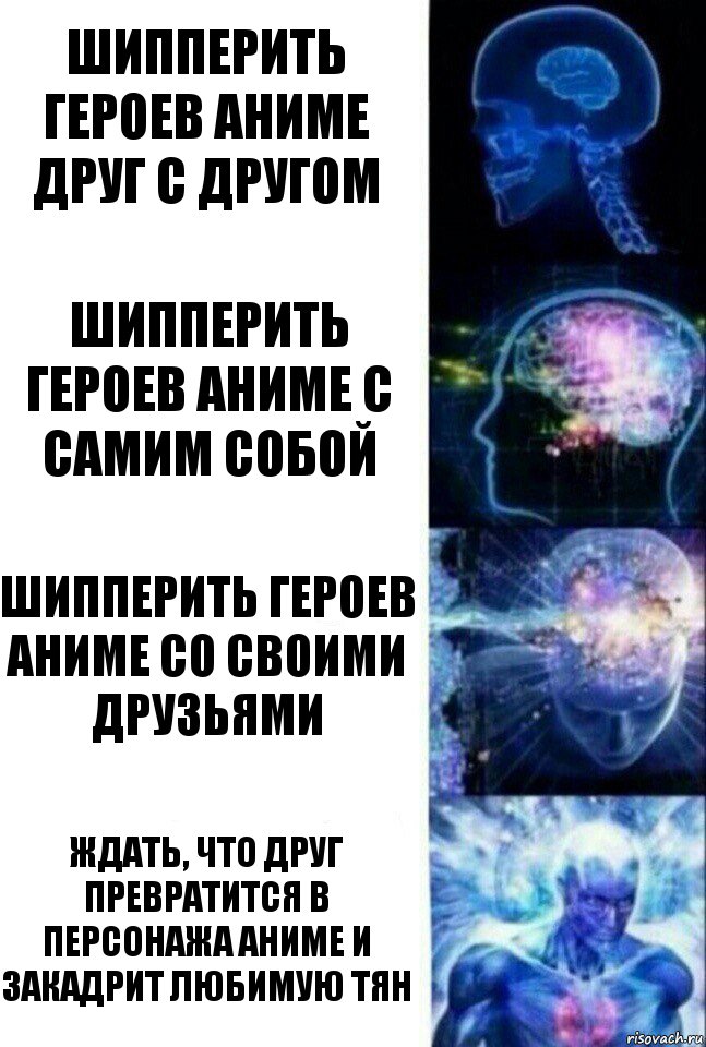 Шипперить героев аниме друг с другом Шипперить героев аниме с самим собой Шипперить героев аниме со своими друзьями Ждать, что друг превратится в персонажа аниме и закадрит любимую тян, Комикс  Сверхразум