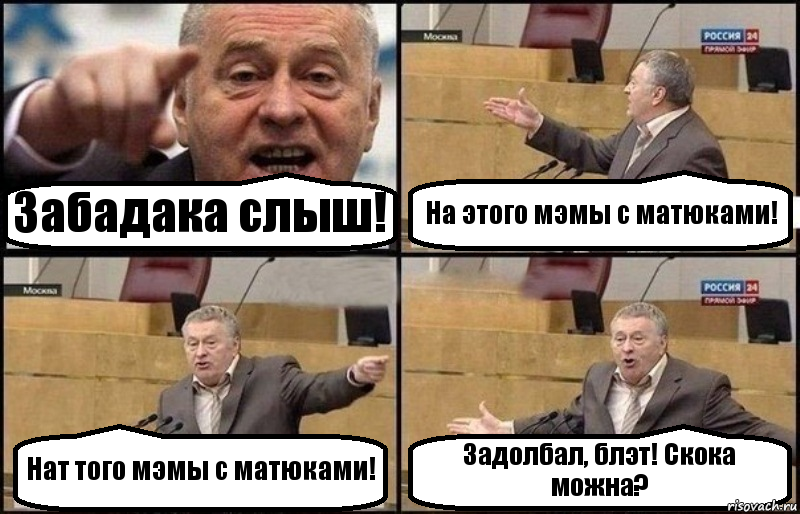 Забадака слыш! На этого мэмы с матюками! Нат того мэмы с матюками! Задолбал, блэт! Скока можна?, Комикс Жириновский