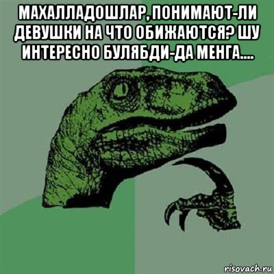 махалладошлар, понимают-ли девушки на что обижаются? шу интересно булябди-да менга.... , Мем Филосораптор