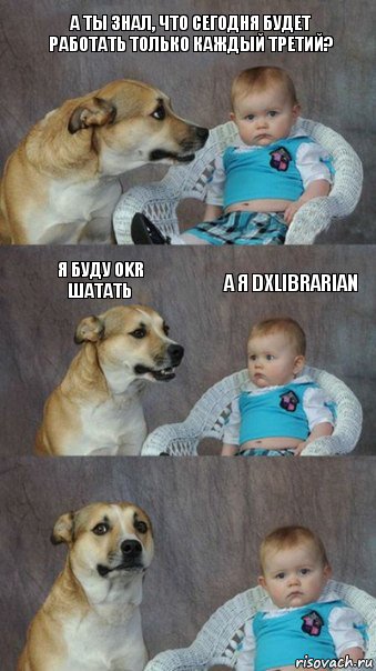 А ты знал, что сегодня будет работать только каждый третий? Я буду OKR шатать А я dxlibrarian