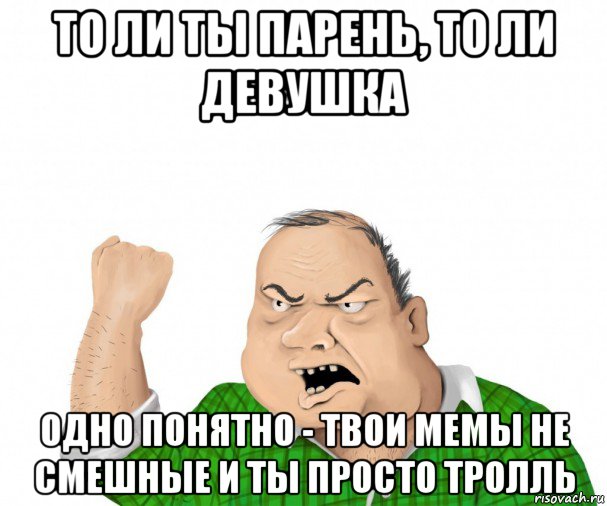 то ли ты парень, то ли девушка одно понятно - твои мемы не смешные и ты просто тролль, Мем мужик